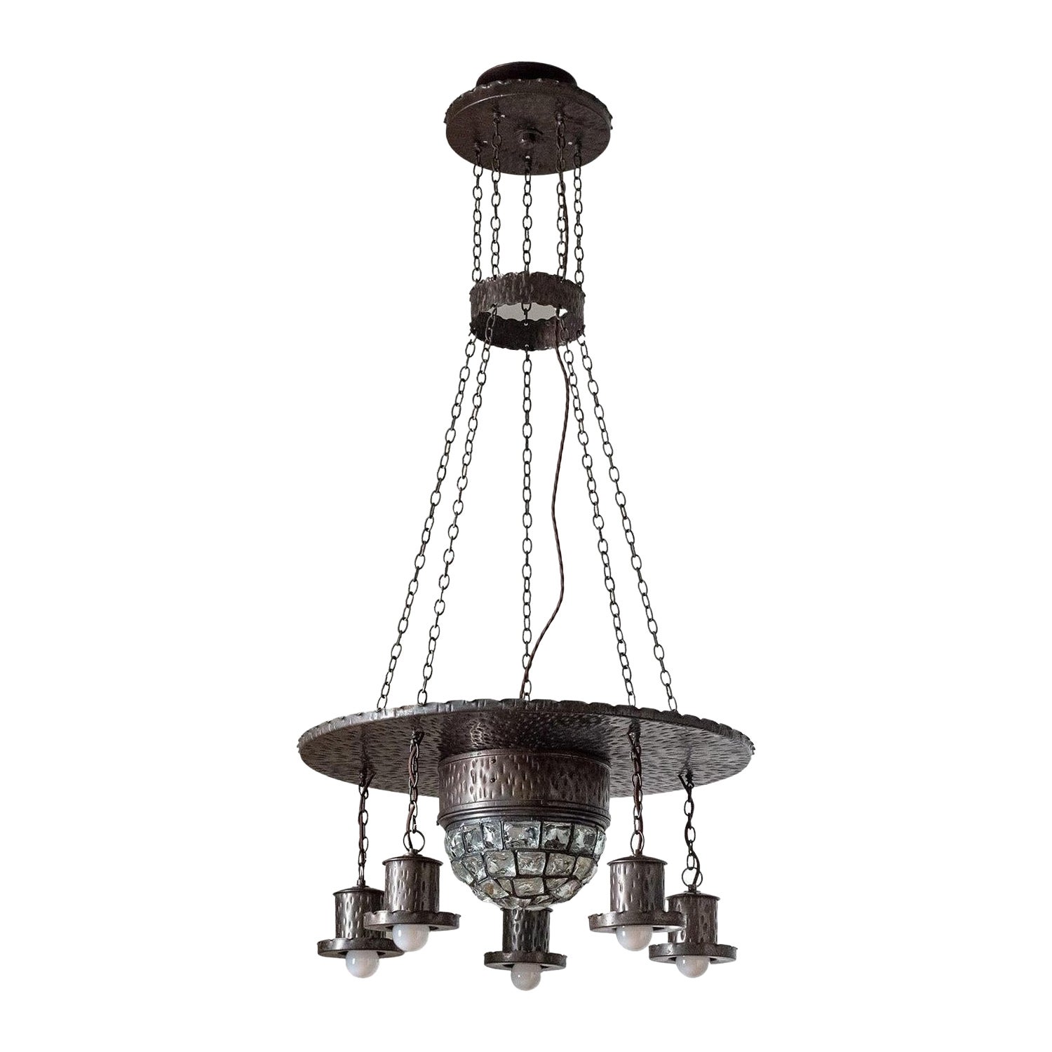 Wrought Iron Suspension Chandelier, circa 1920