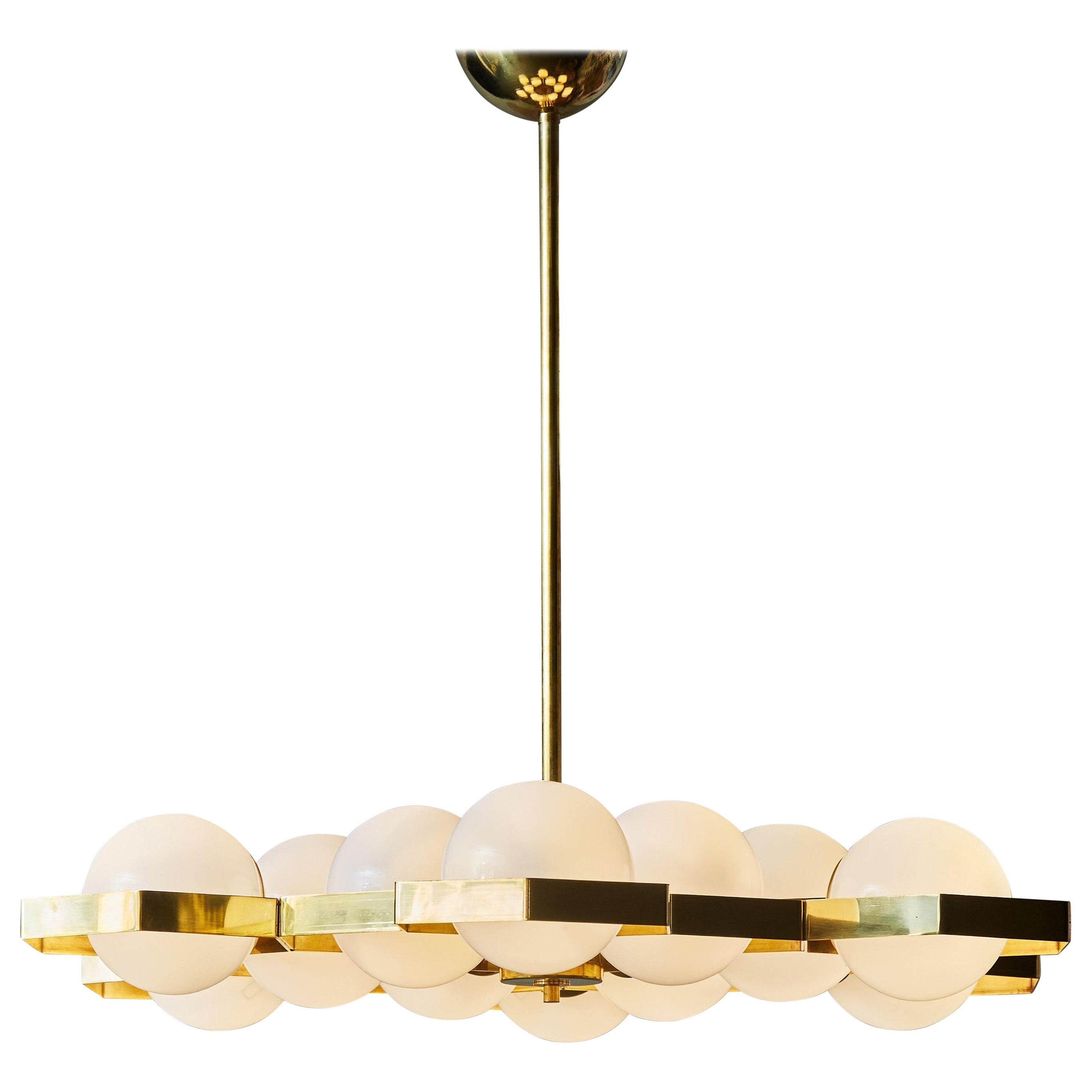 Honeycomb Brass and Glass Chandelier For Sale at 1stDibs