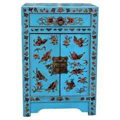Vintage Turquoise Butterfly Asian Cabinet Night Stand