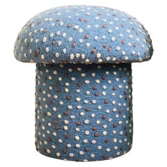 Mushroom Ottoman in Wool Denim Blue Dot