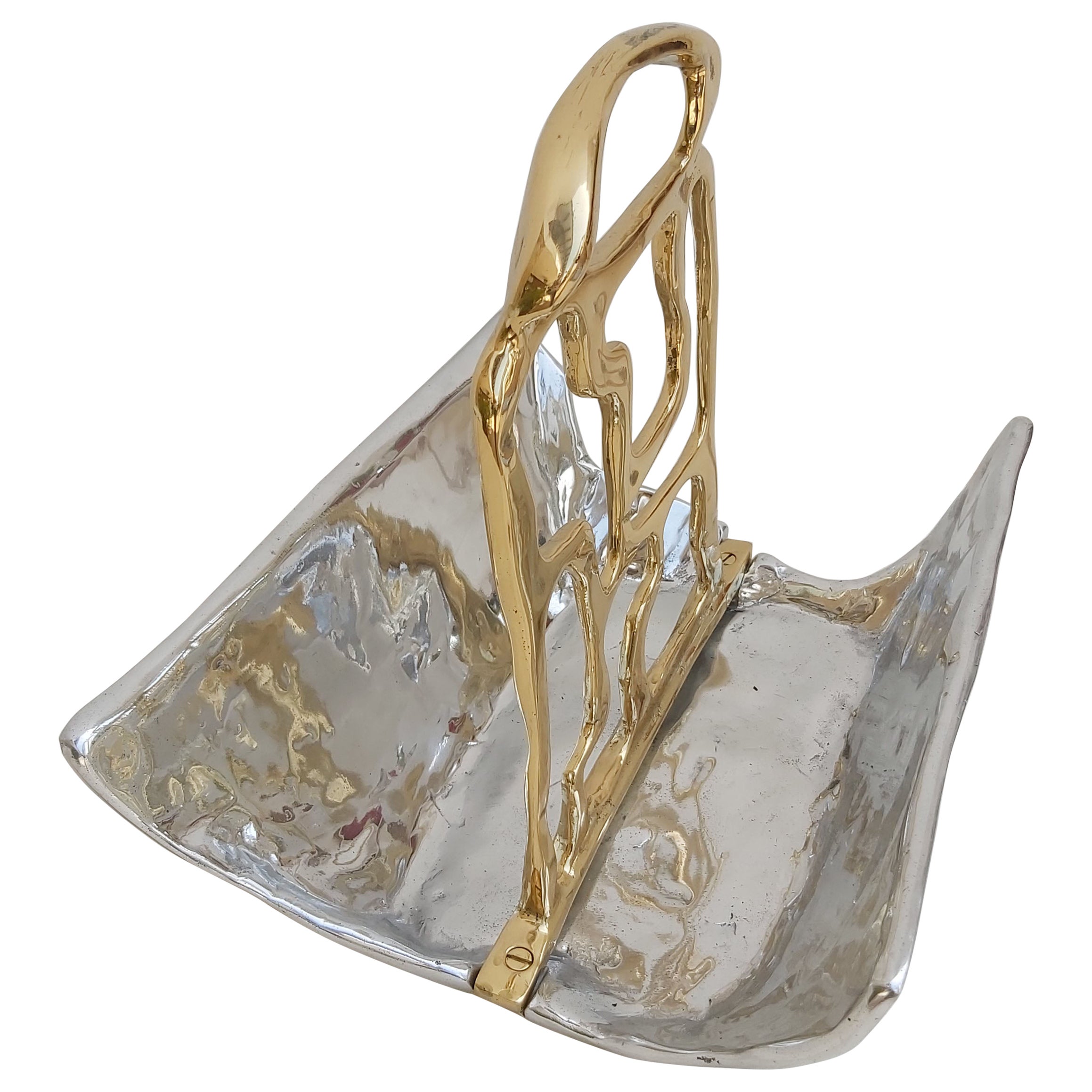 Metal Brutalist Magazine Rack Solid Cast Brass and Aluminium Handmade in Spain For Sale