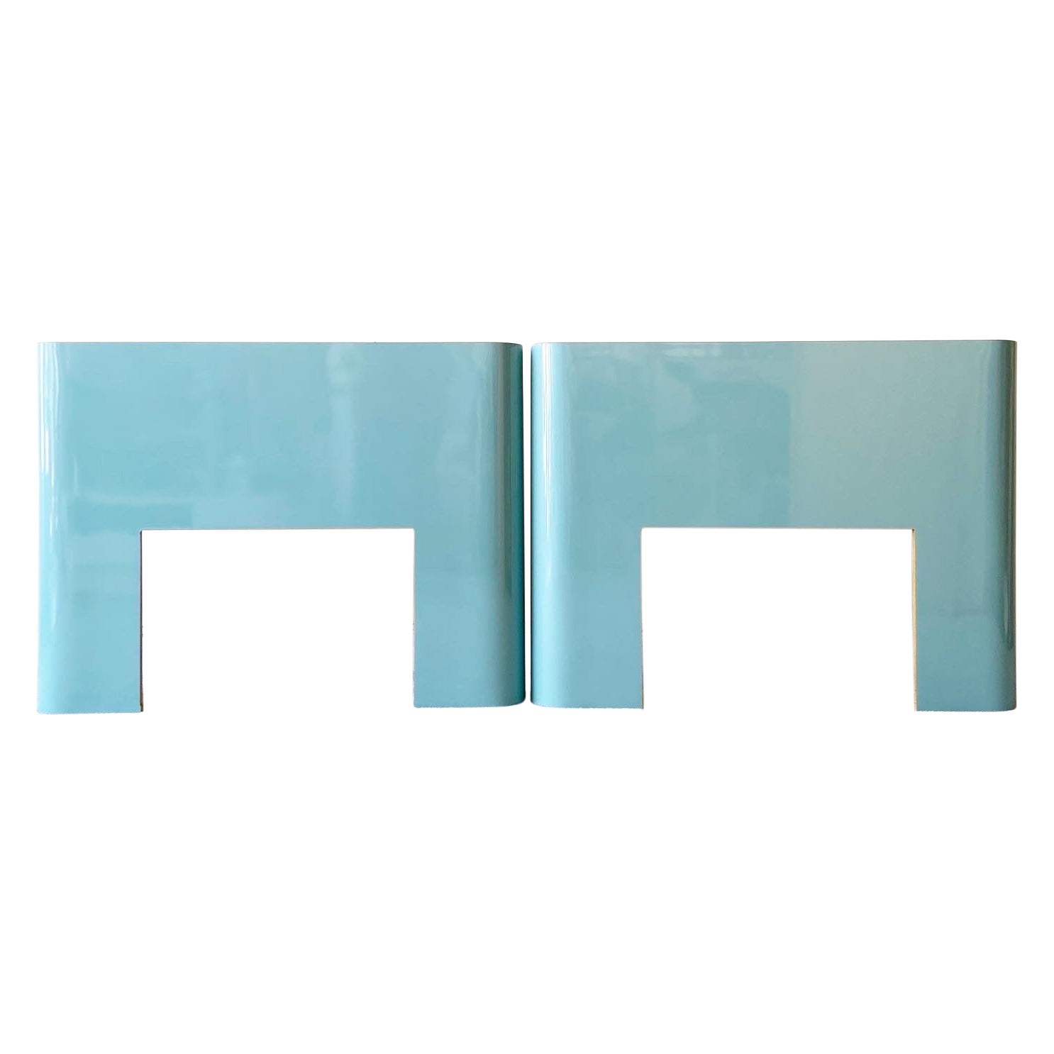 Postmodern Aqua Blue Lacquer Laminate Twin Headboards, a Pair