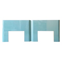 Postmodern Aqua Blue Lacquer Laminate Twin Headboards, a Pair