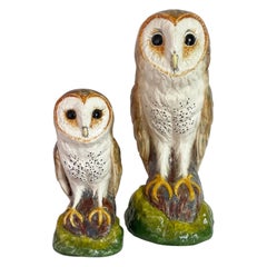 Vintage Mid-Century Modern Ceramic Owl Sculptures, a Pair