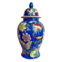 Chinese Blue Butterflies and Flowers Jar