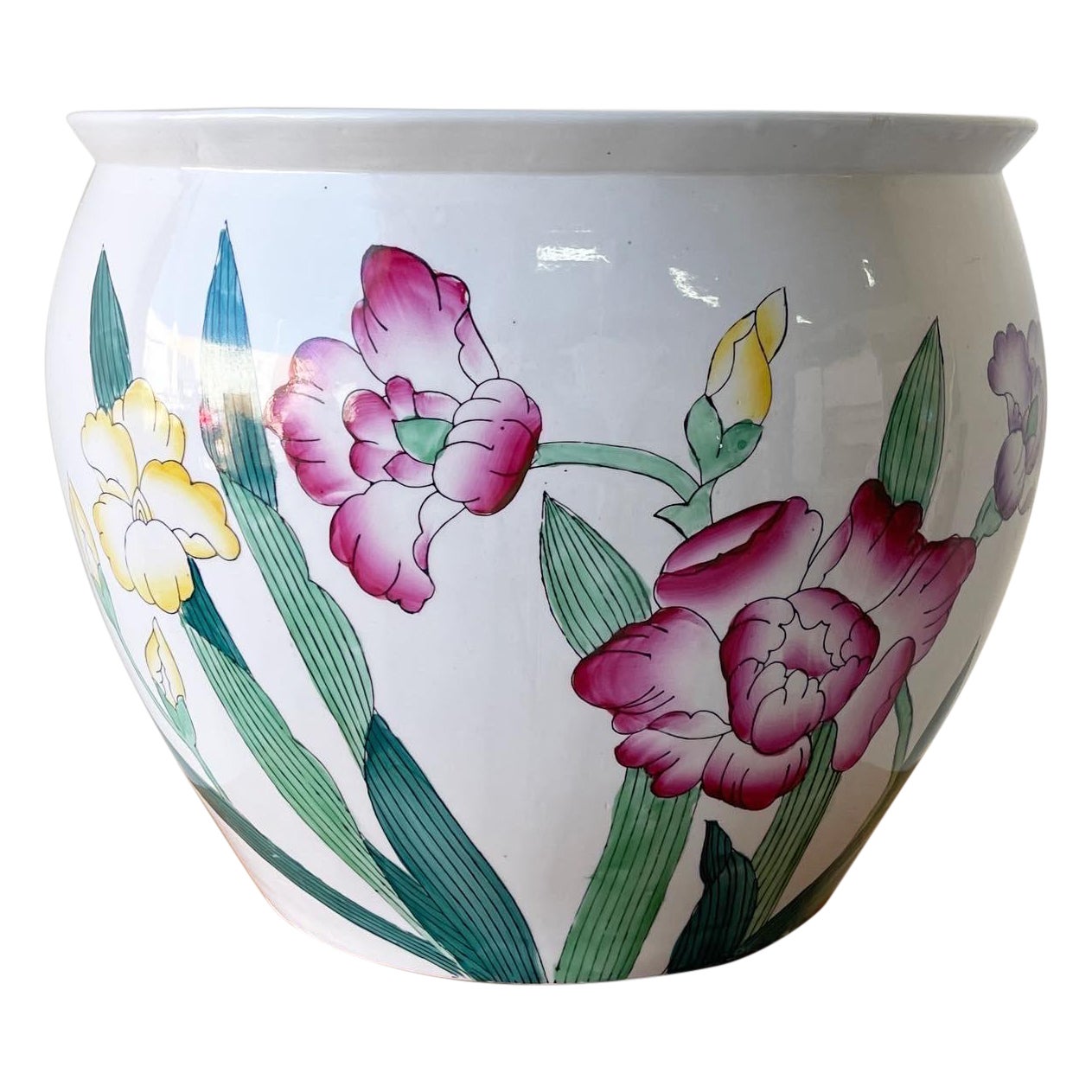Vintage Chinoiserie Ceramic Hand Painted Planter