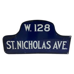 Original New York City Porcelain Over Metal Enamel Street Sign St. Nicholas