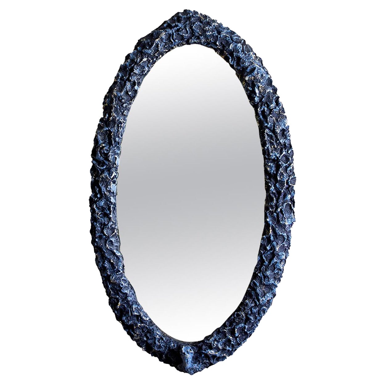 Contemporary Oval Sculpted Mirror in Slate Grey by Margit Wittig For Sale