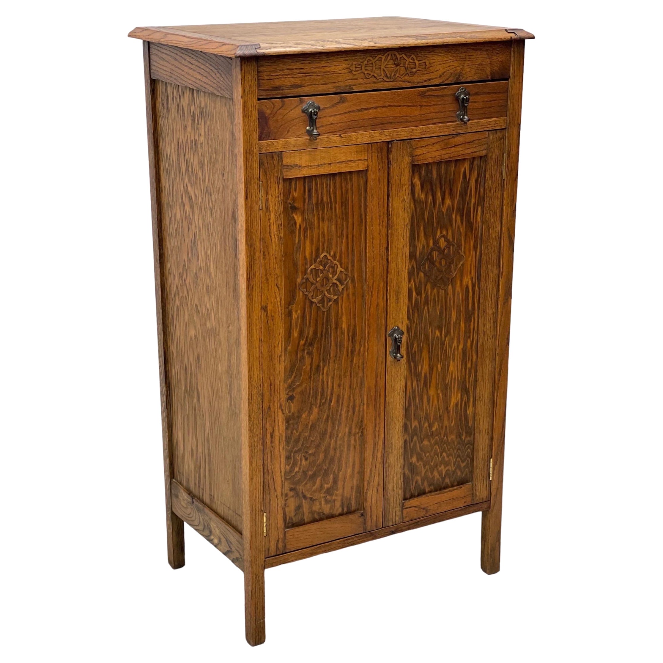 Vintage Cabinet Storage with Adjustable Shelves Possibly Tiger Oak For Sale