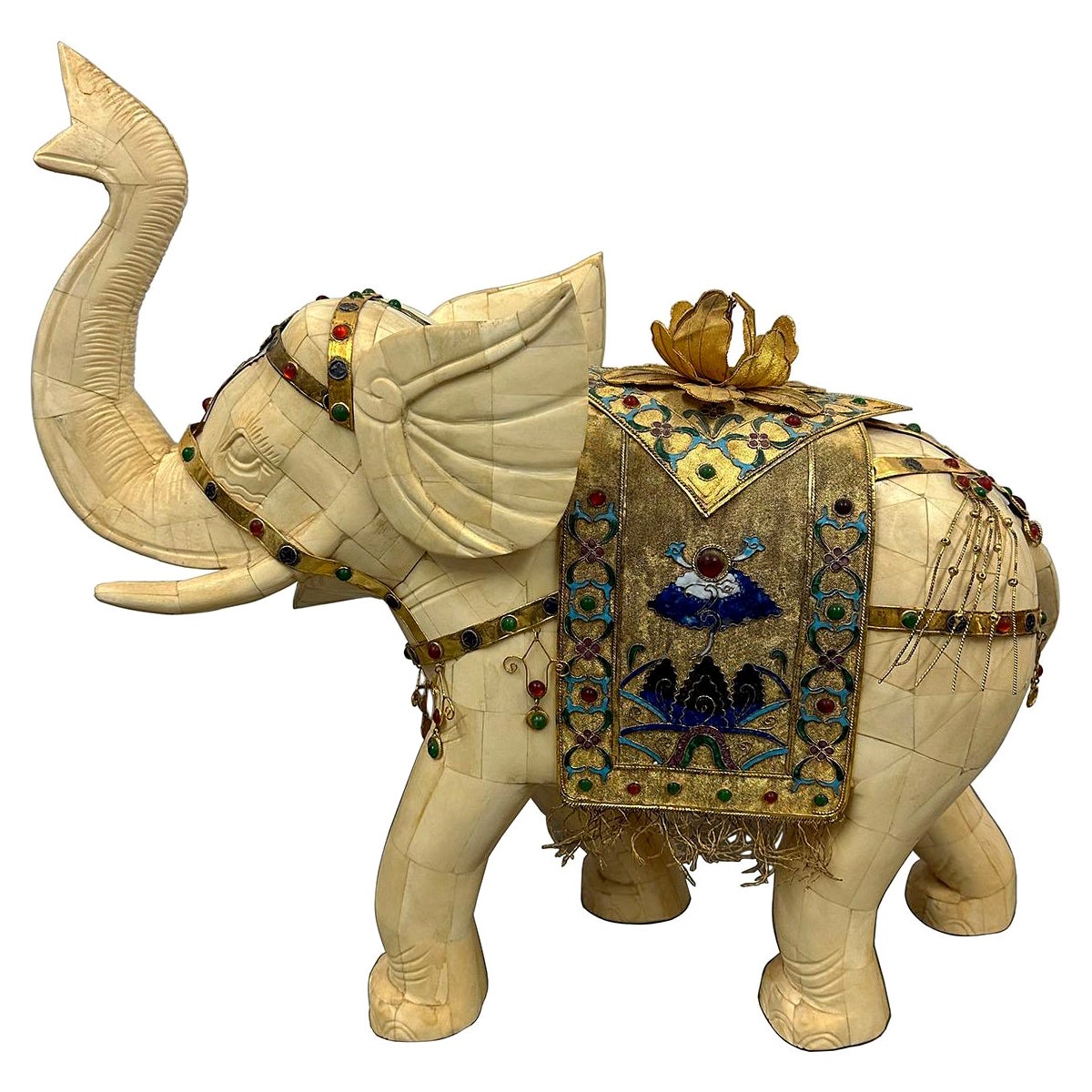 Early 20th Century Antique Chinese Bone Carved Elephant Sculpture For Sale