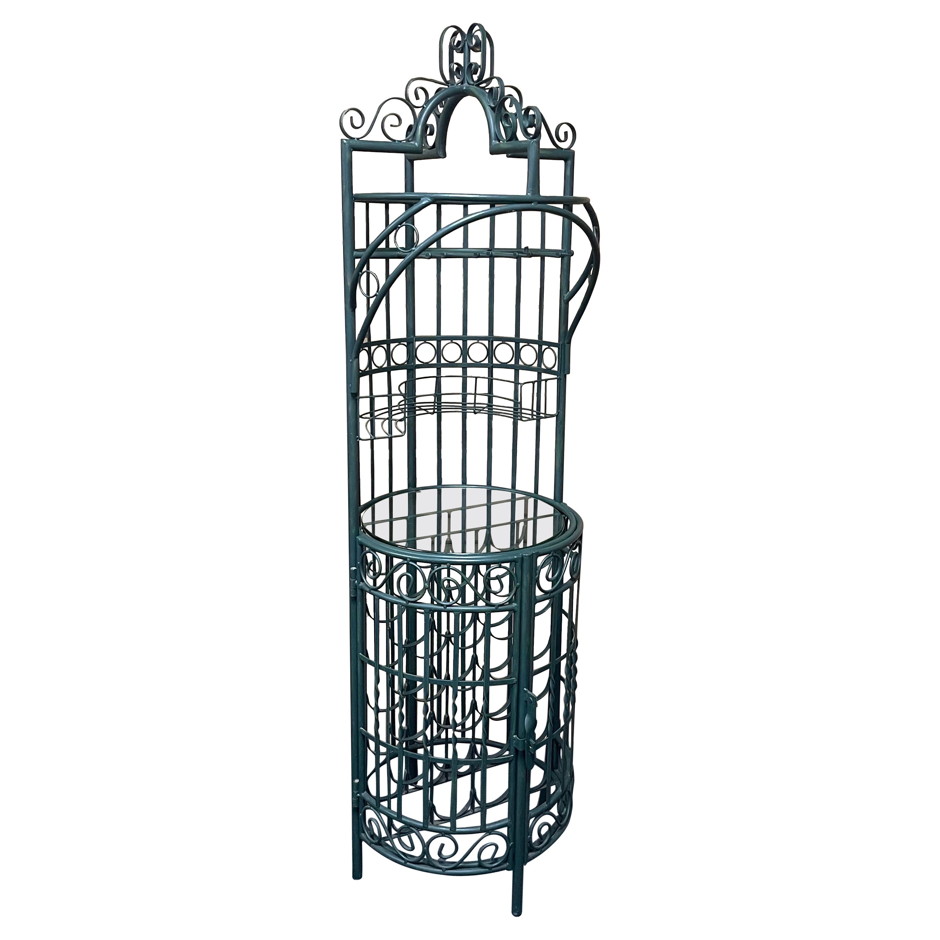 Rustic Iron Wine Rack / Bar Cabinet with Glass Shelf For Sale