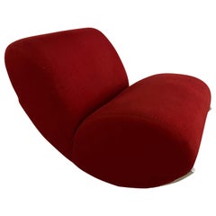 Large Red and Chrome Upholstered Mid-Century Lounge Rocking Chair