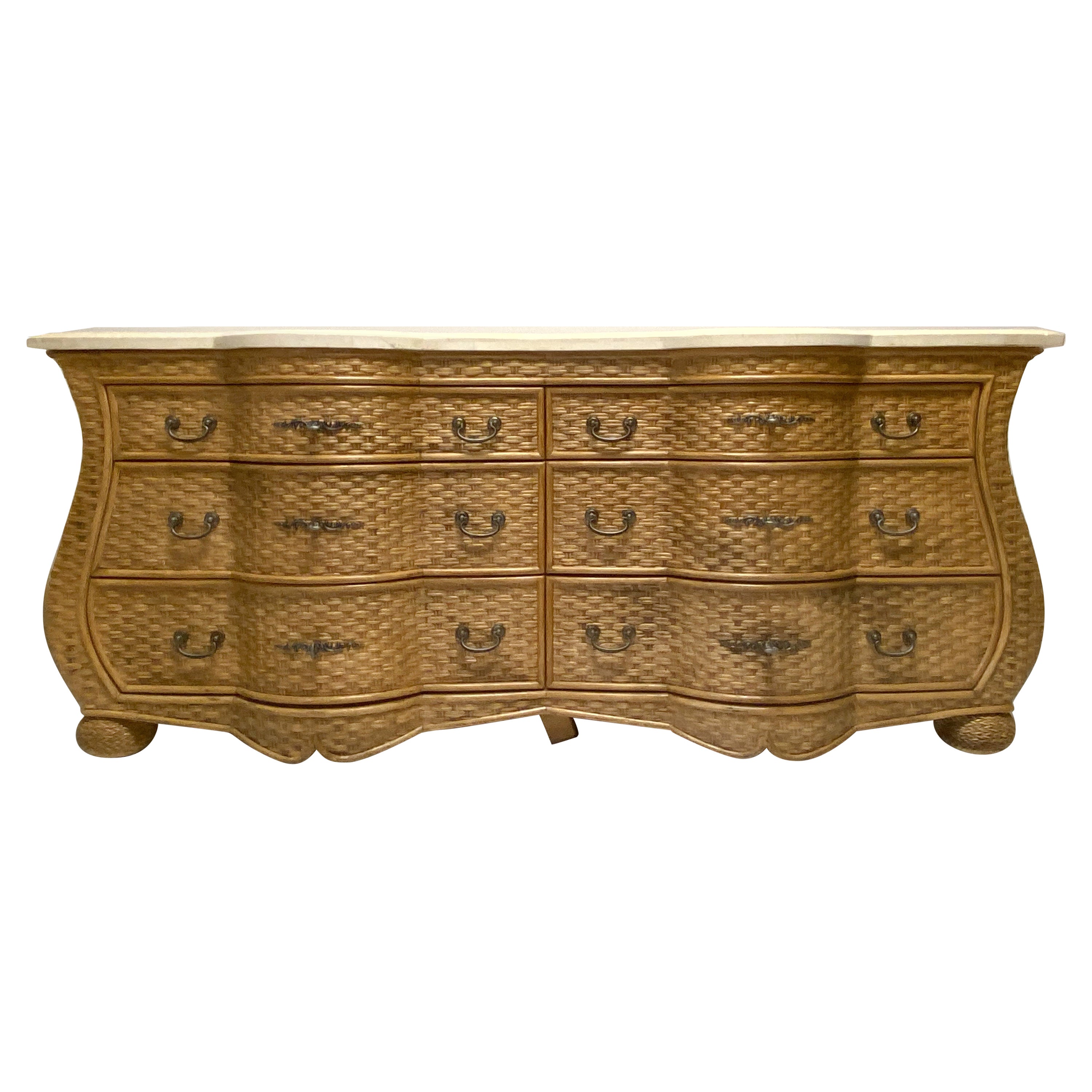 Coastal Wicker Chest by Whitecraft for Woodard Serpentine W/ Travertine Top