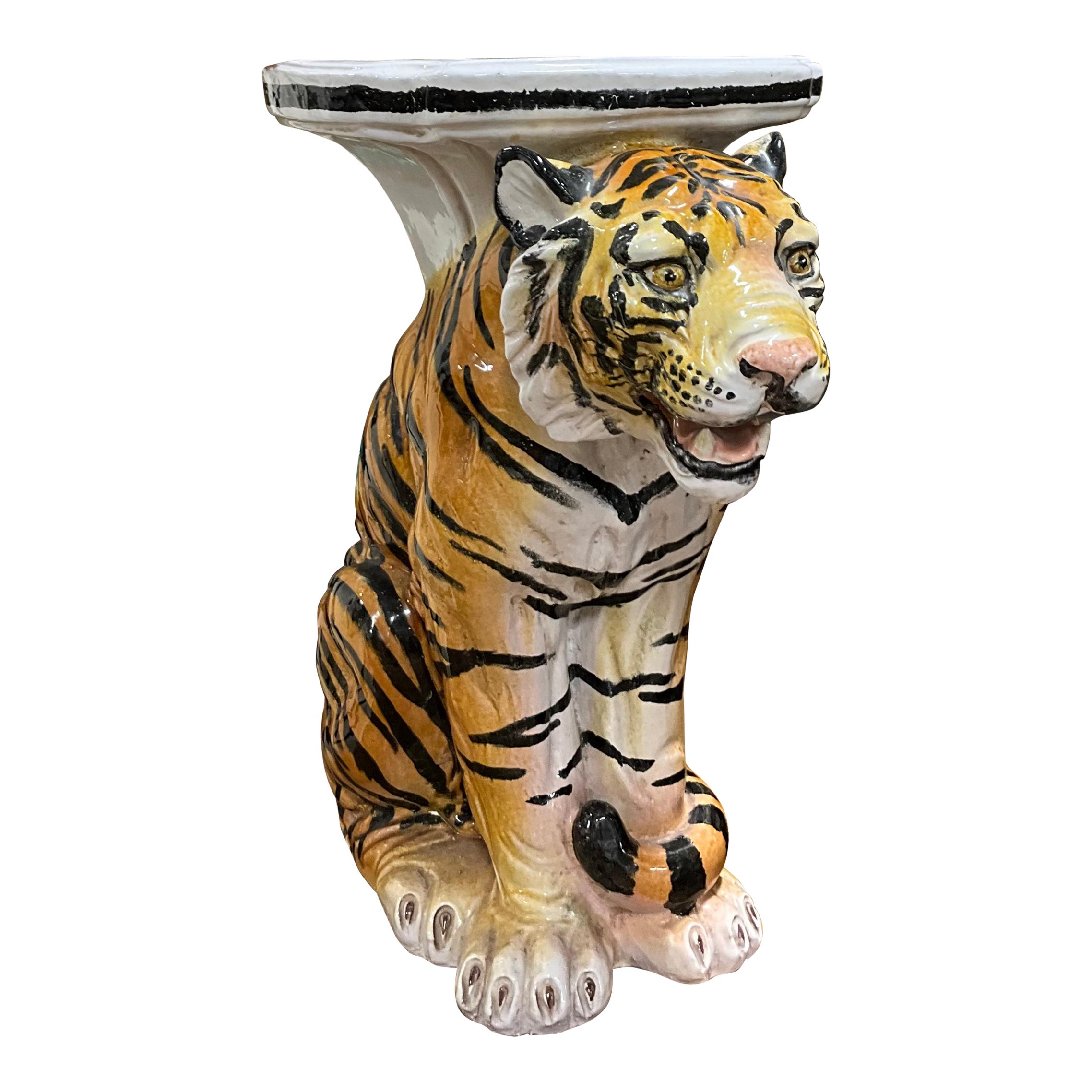 Hollywood Regency Italian Terracotta Tiger Garden Seat or Side Table