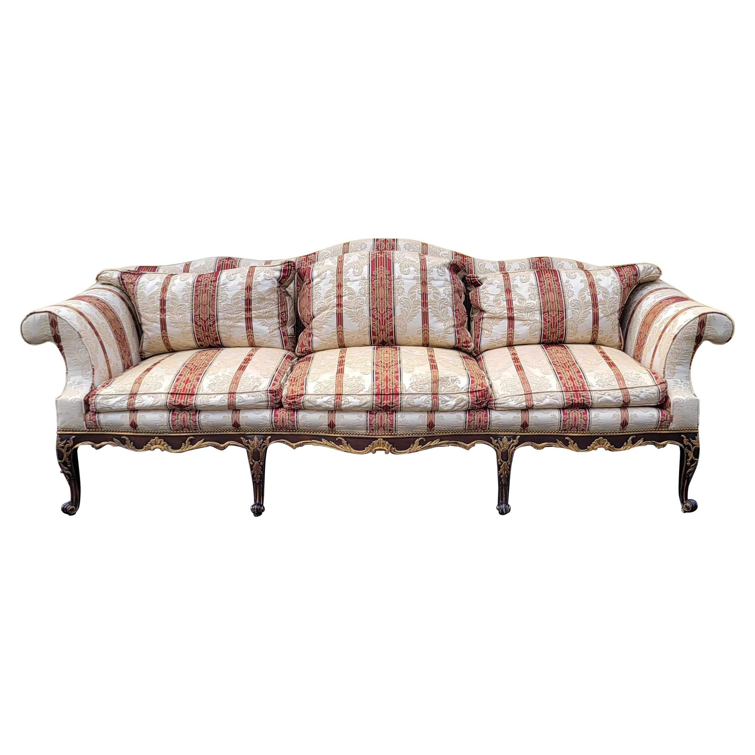 Late 20th-C. French Louis XVI Style Sofa By EJ Victor In Stripe Damask For Sale