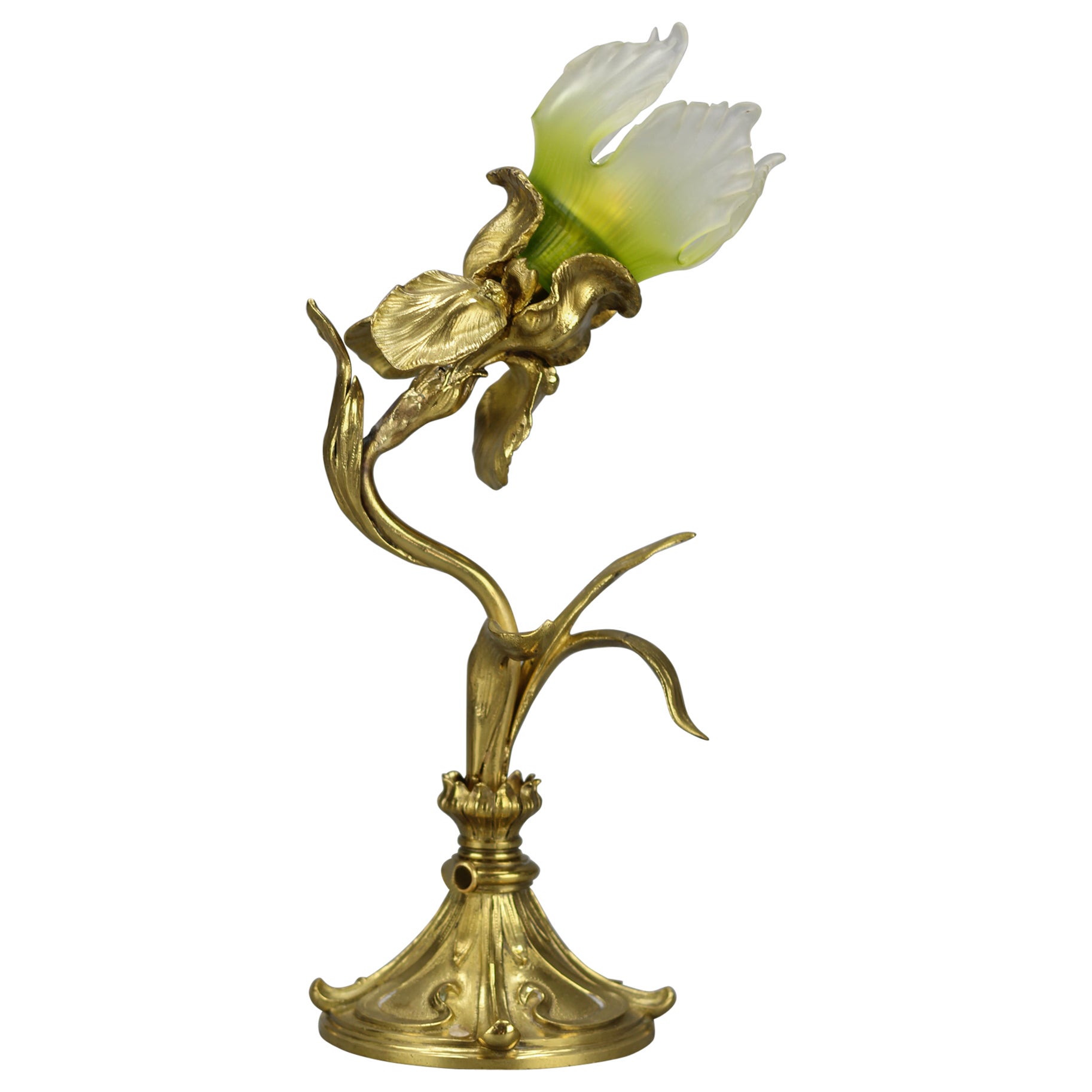 French Art Nouveau Gilt Bronze and Glass Iris-Shaped Table Lamp