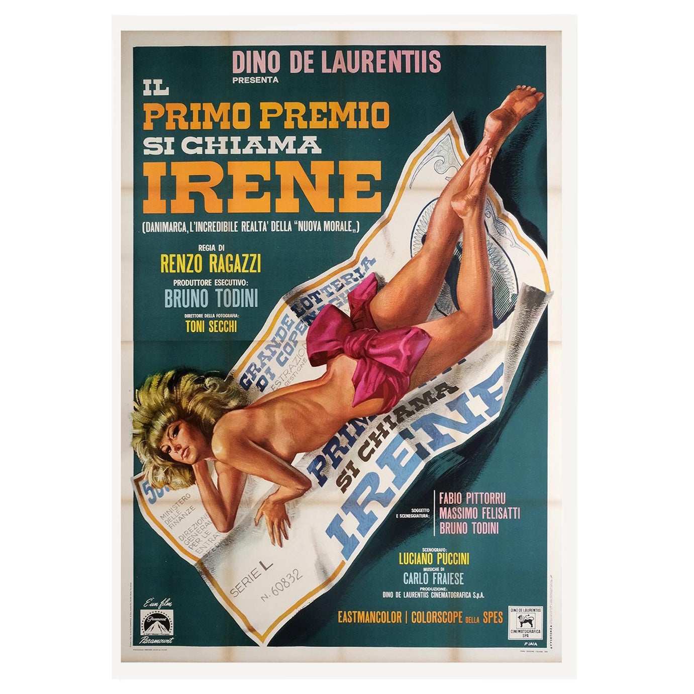 Il Primo Premio Si Chiama Irene '1969' Original Vintage Poster Linen Backed For Sale