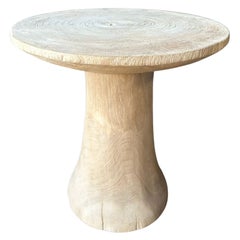 Round Side Table Crafted from Mango Wood & Bleached Finish