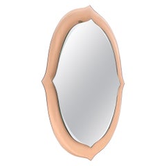 Mid Century Pink Peach Glass Wall Mirror,in the style of Cristal Art Italy 1960s
