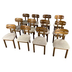 Oak 1960s Italian chairs, beige seating, set of 12