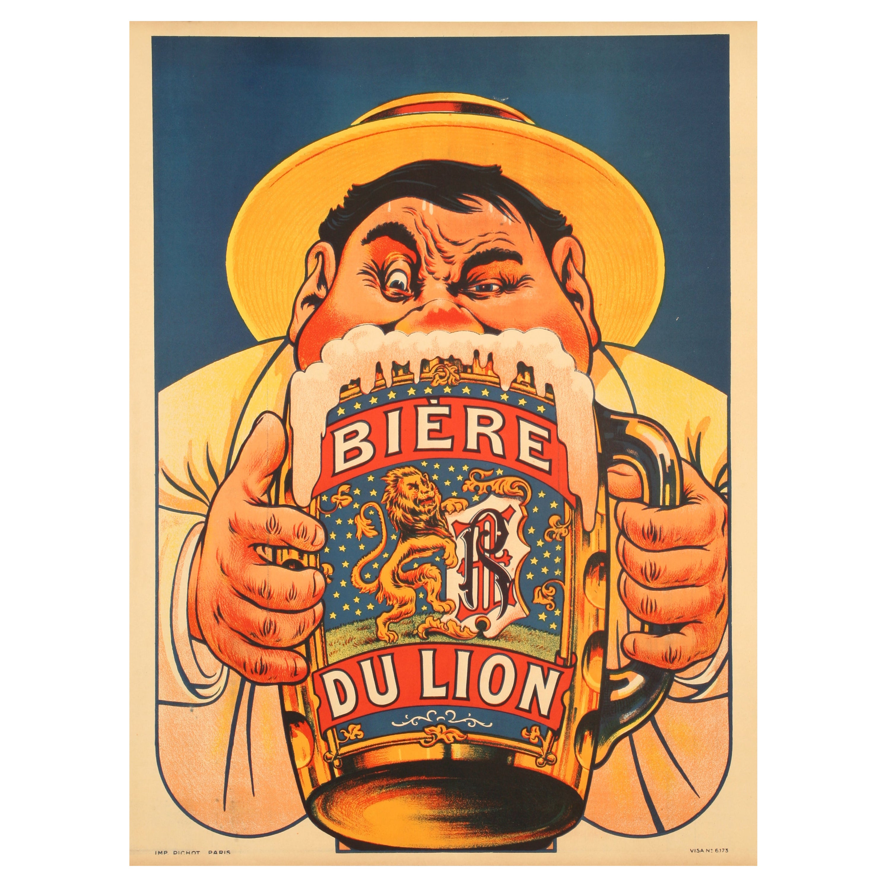 Eugene Oge, Original Vintage Beer Poster, Biere du Lion, Tankard, Mug, 1905