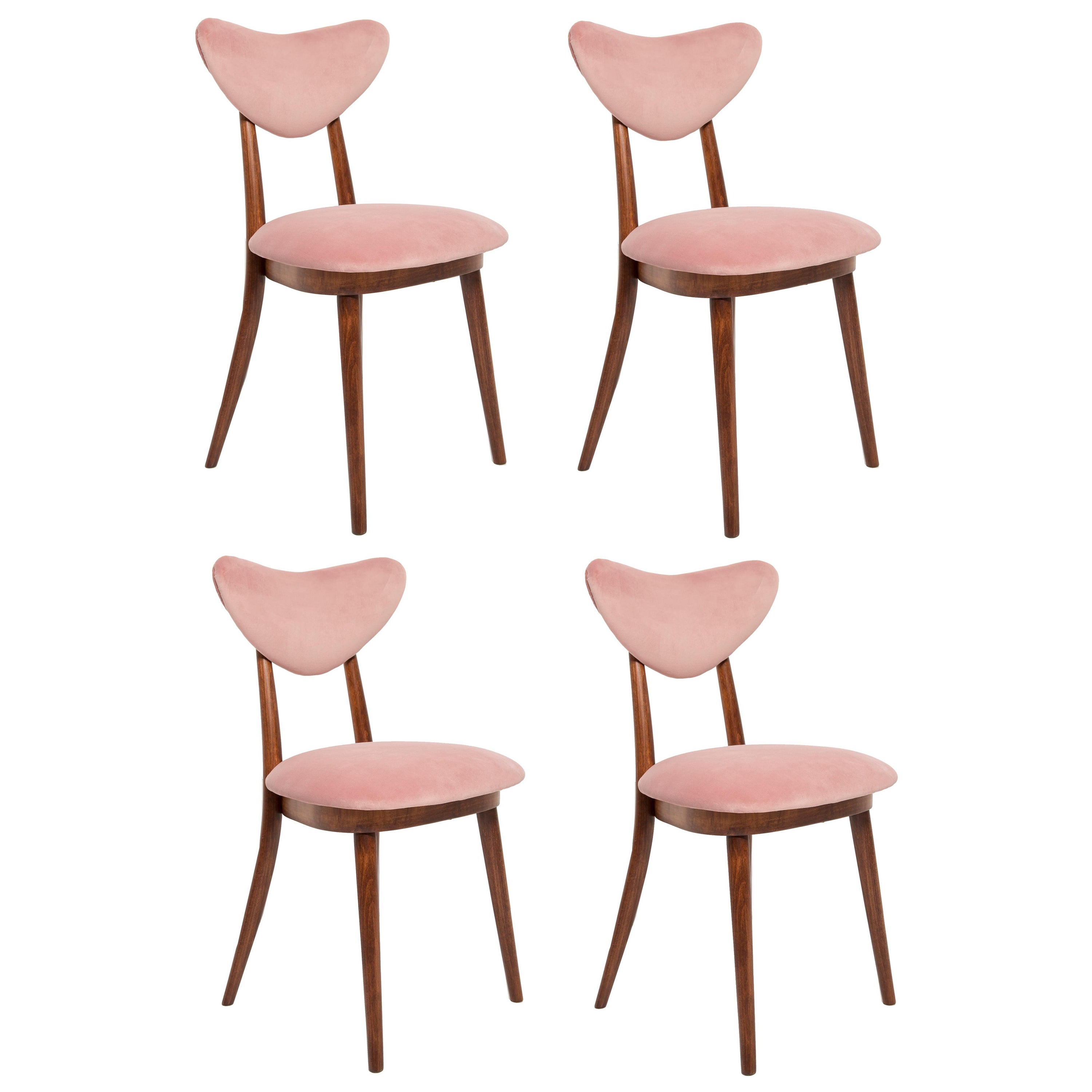 Set of Four Mid Century Light Pink Velvet Heart Chairs, Europe, 1960s
