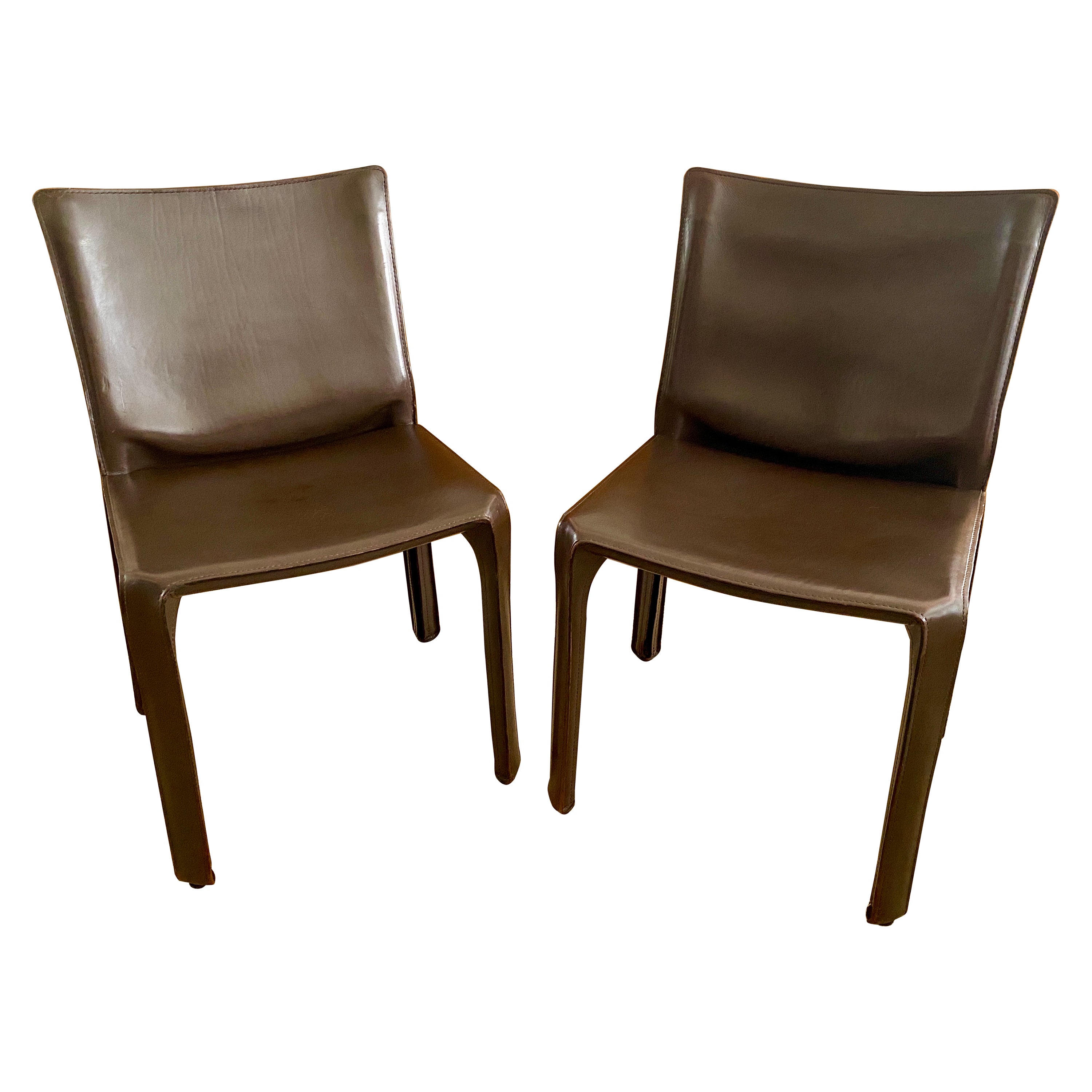 Two Dark Brown CAB 412 Chairs Designed by Mario Bellini for Cassina