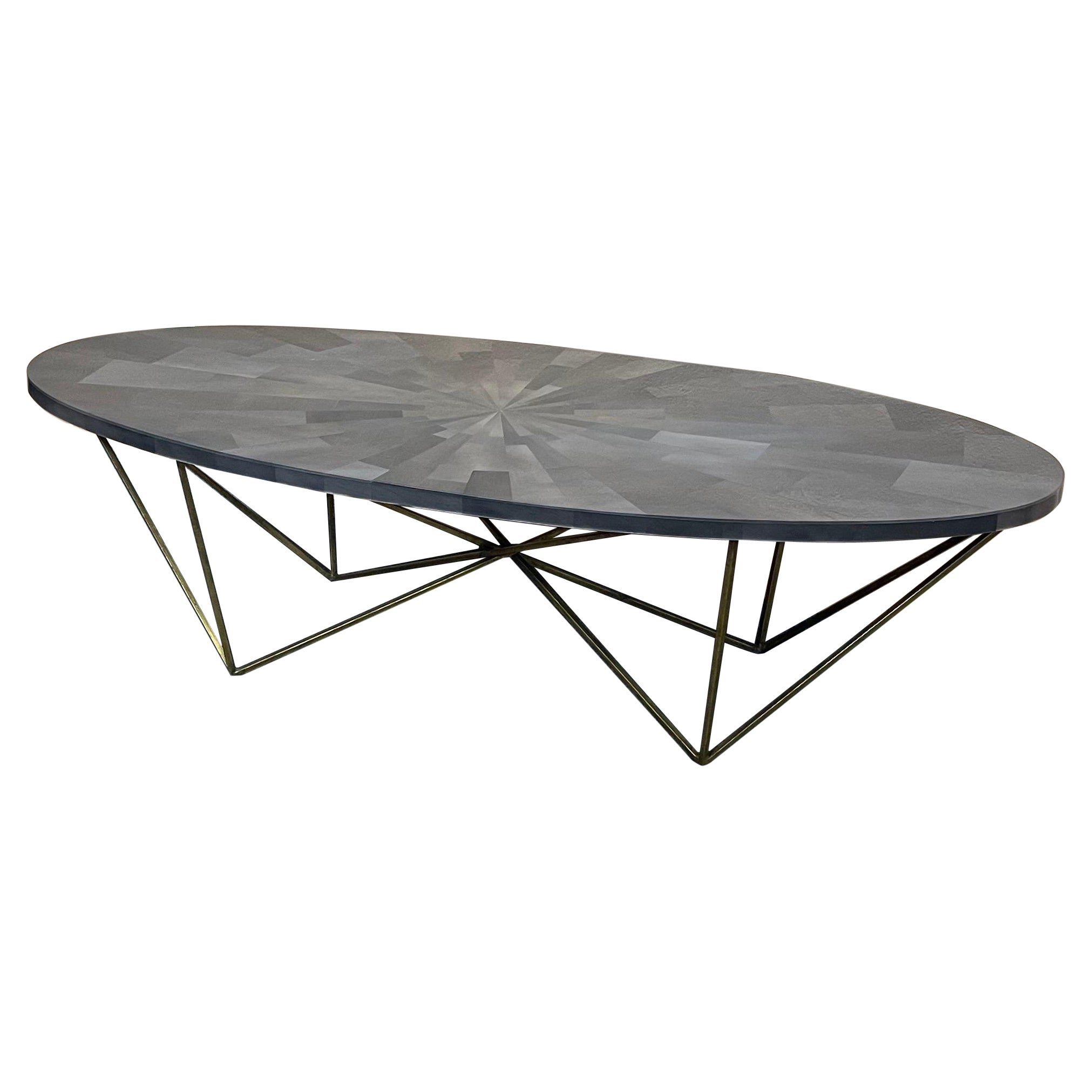 The "George" Oval Mosaic Coffee Table with Sunburst Top by Oly Studios For Sale