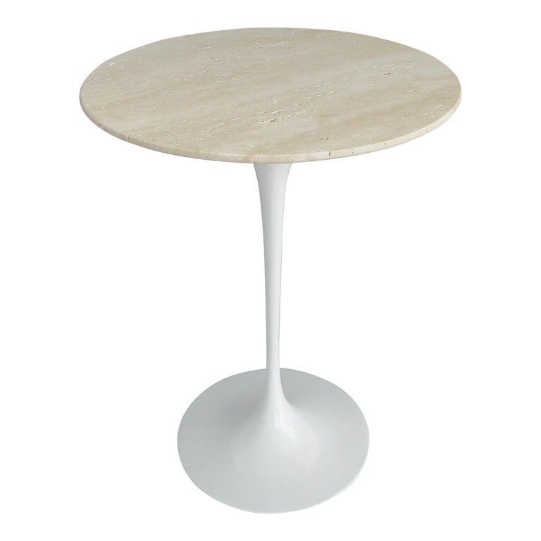 Early Eero Saarinen for Knoll Cast Iron Tulip Table with Custom Travertine  Top For Sale at 1stDibs