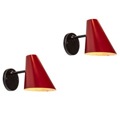 Pair of 1950s Jacques Biny Red & Black Wall Lights