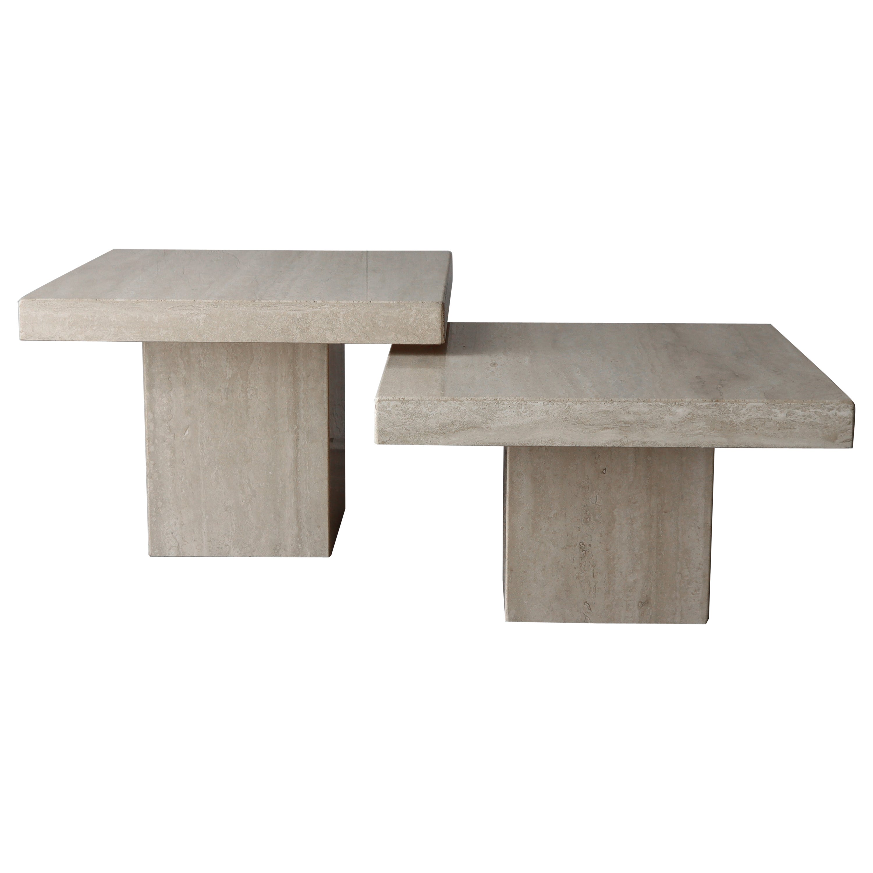 Set of 2 Post Modern Travertine Bunching Tables