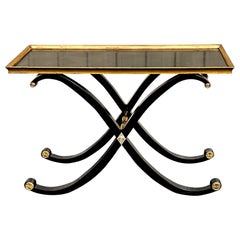 Late 20th-C. Baker Regency Style Black Lacquer and Gilt Console Table / Bar