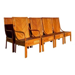 Vintage Coastal Chevron Pencil Reed Dining Chairs - Set of 8