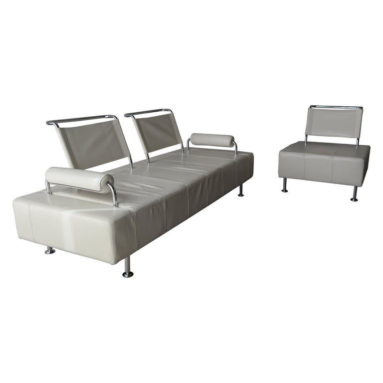 Post Modern Leather Sofa and Chair by Shermag For Sale at 1stDibs