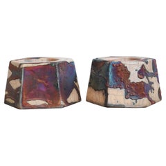 Keihatsu 2 Pack Raku Tealight Holder, Half Copper Matte, Handmade Ceramic Decor