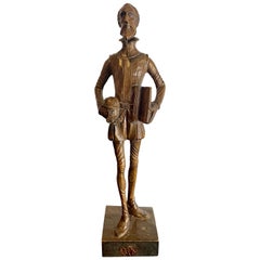 Hand-carved Don Quixote wooden statuette sculpture - Spain 19th Art Nouveau
