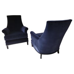 Pair of American Blue Velvet Armchairs, Midcentury