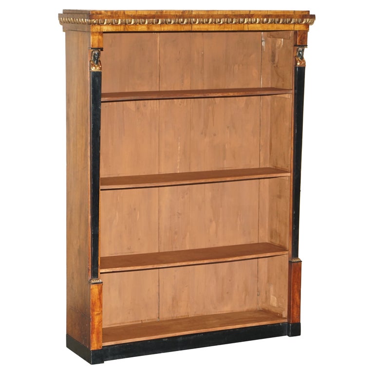 Stunning Antique Egyptian Revival Walnut Biedermeier Style Open Library