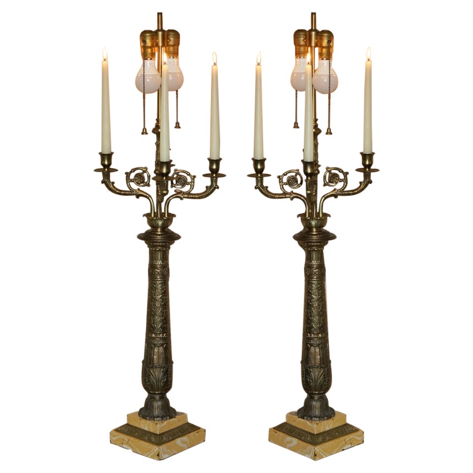 Pair of Huge Warren Kessler New York 4 Branch Candelabra Table Lamps For Sale