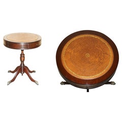 Lovely Decorative Cigar Brown Leather Twin Drawer Side End Lamp Wine Drum Table