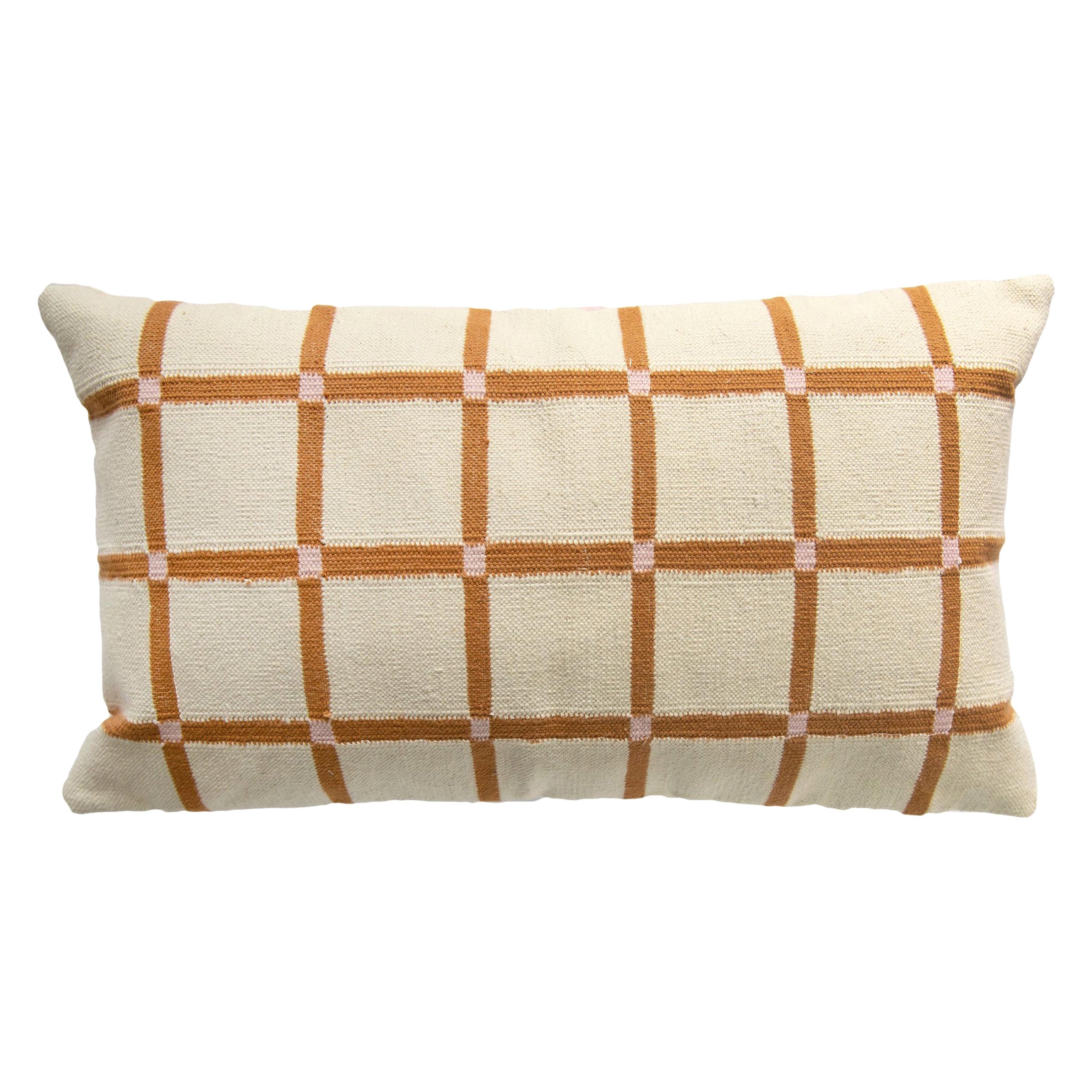 Geometric Grid Pillow, Reversible Pink + Ochre