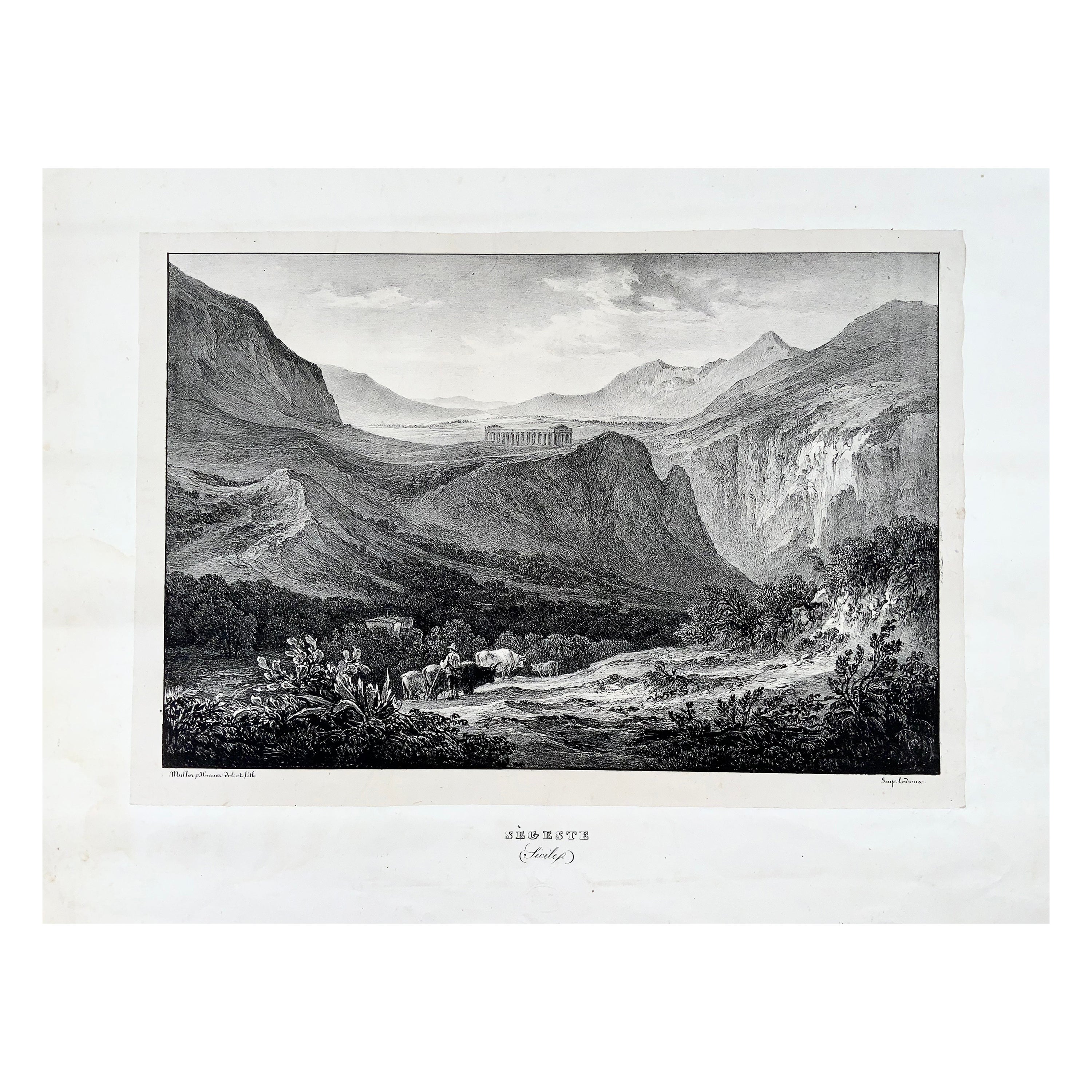 1833 Segesta Sicily, Muller & Horner, LeDoux Sc., Large Stone Lithograph For Sale