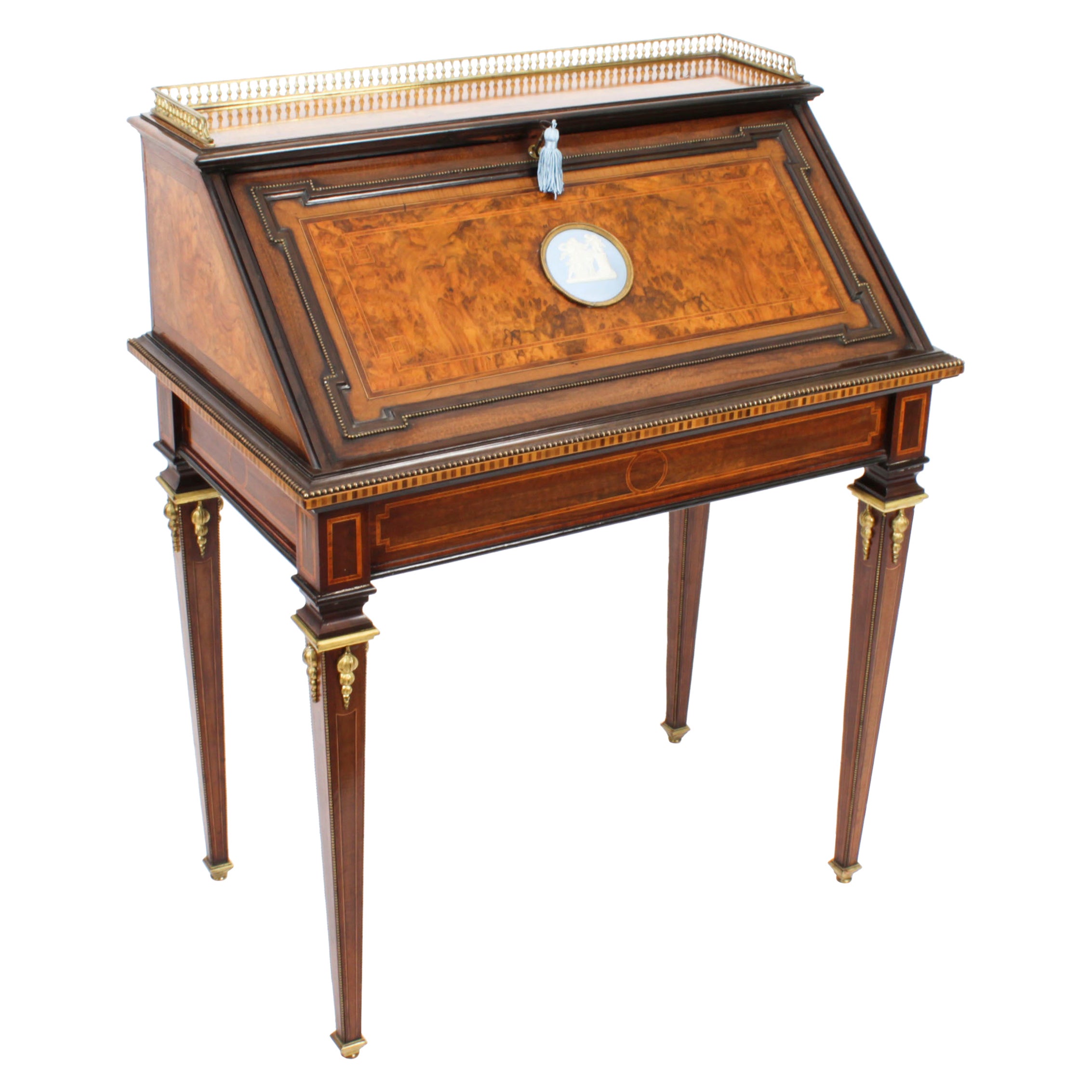 Antique French Walnut & Parquetry Bureau De Dame Desk, 19th C