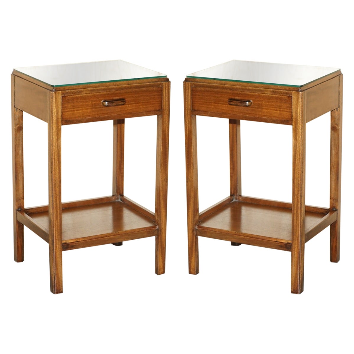 Pair of Tall Moss Partners 1952 Mid-Century Modern English Oak Side End Tables
