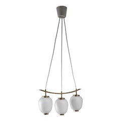 Bent Karlby Brass and Opaline Glass Pendant with Three Shades