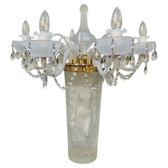 1970s Lalique Style Crystal and Brass Bacchante Figurative Chandelier Table Lamp