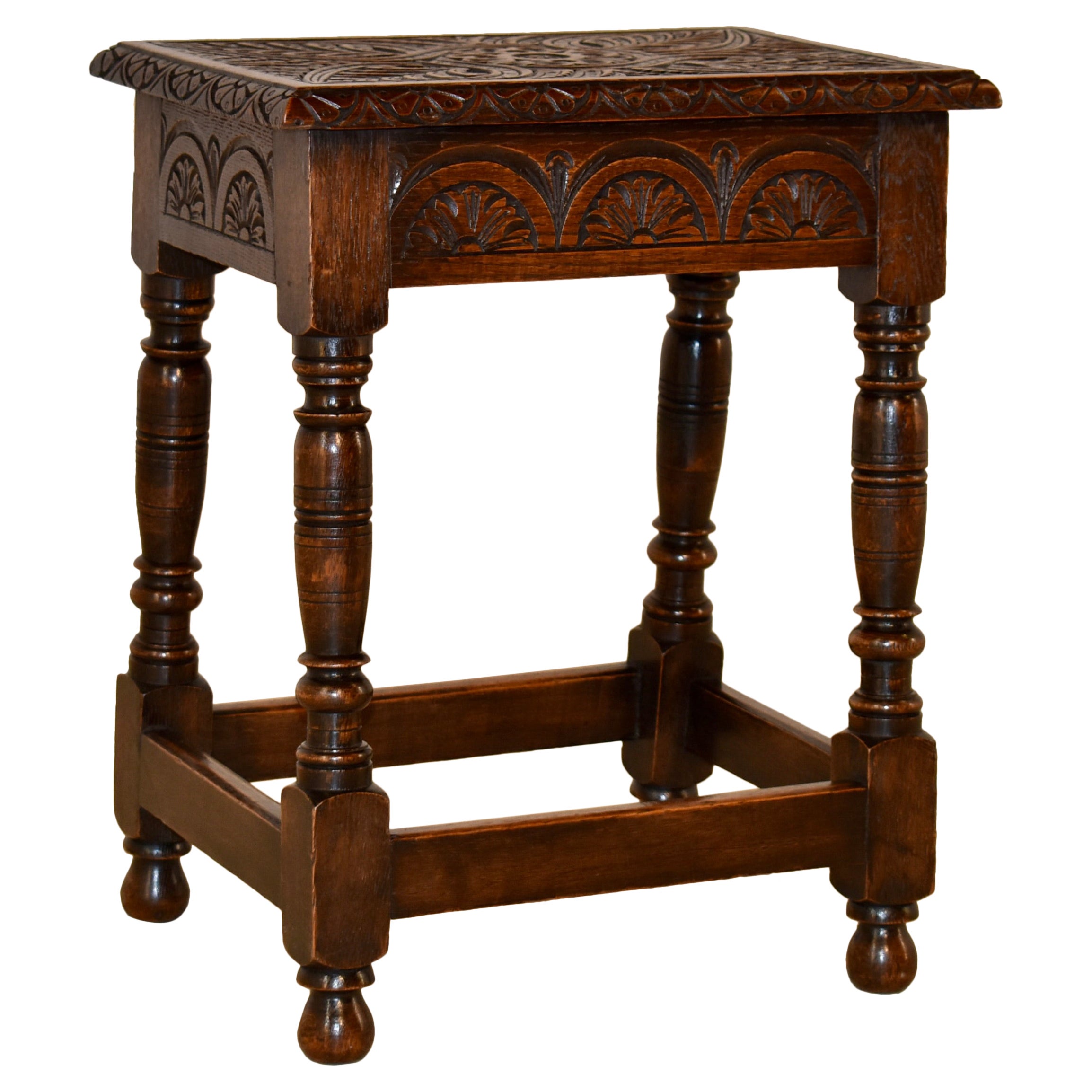 19th Century English Oak Carved Joint Stool