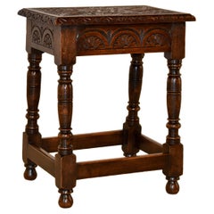 19th Century English Oak Carved Joint Stool