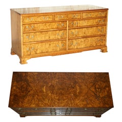Stunning Large Sideboard Sized Bank or Chest of Drawers in Burr and Burl Walnut