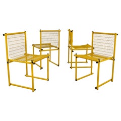 Set of 4 Wire Yellow Chairs in Metal, 1980s